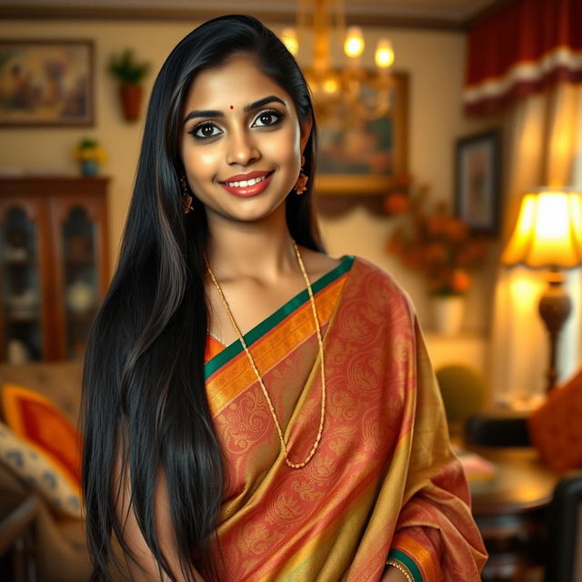 A captivating and attractive South Indian woman in traditional attire, exuding warmth and confidence