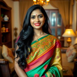 A captivating and attractive South Indian woman in traditional attire, exuding warmth and confidence