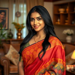 A captivating and attractive South Indian woman in traditional attire, exuding warmth and confidence