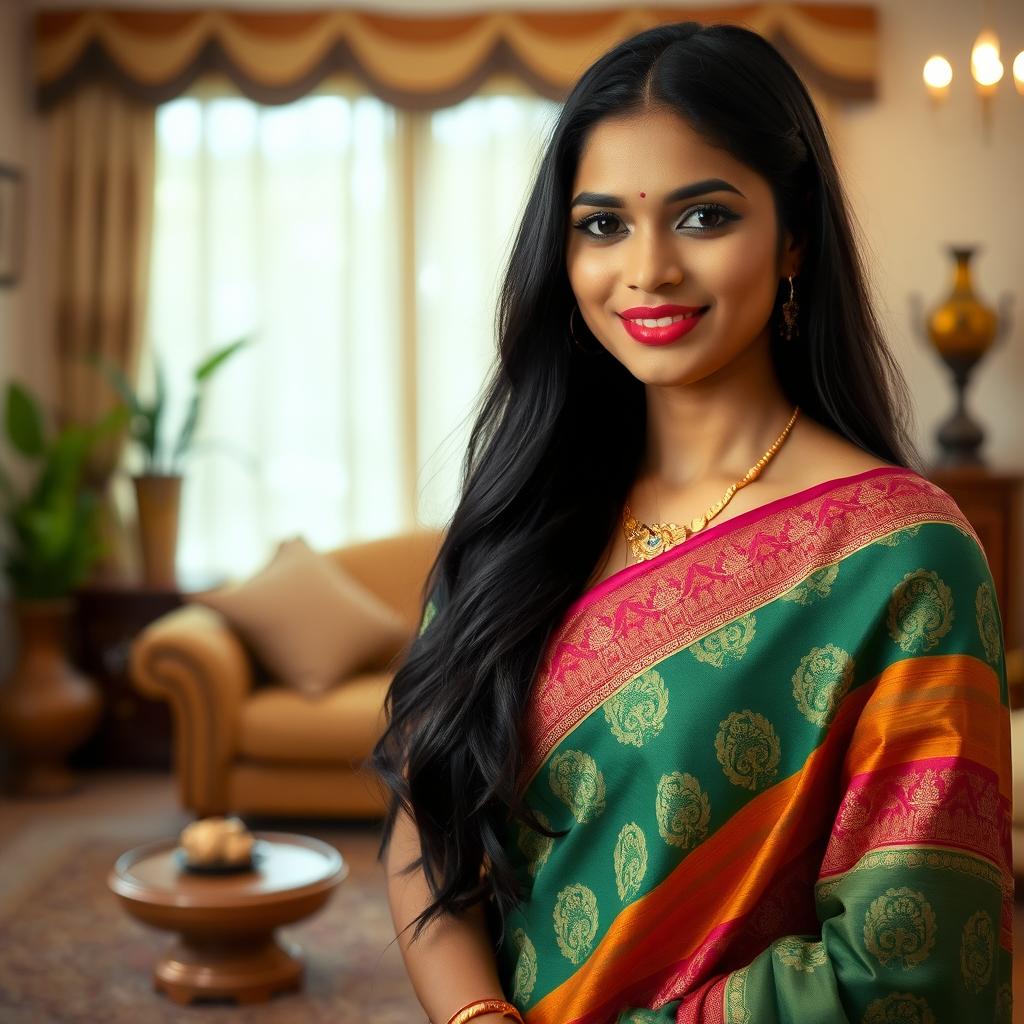 A captivating and attractive South Indian woman in traditional attire, exuding warmth and confidence