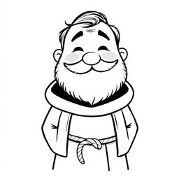 A charming illustration of a priest with a rounded face, full cheeks, and a broad smile, exuding warmth and friendliness