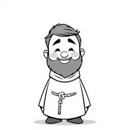 A charming illustration of a priest with a rounded face, full cheeks, and a broad smile, exuding warmth and friendliness