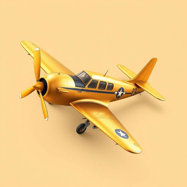 A realistic depiction of a golden old-school airplane with a vintage design, featuring a non-shiny matte finish