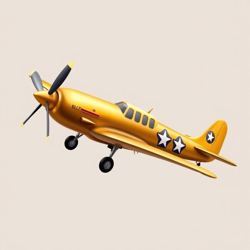 A realistic depiction of a golden old-school airplane with a vintage design, featuring a non-shiny matte finish