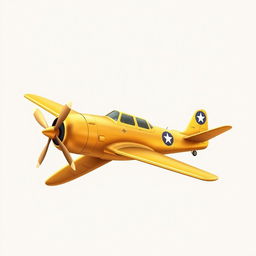 A realistic depiction of a golden old-school airplane with a vintage design, featuring a non-shiny matte finish