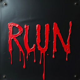 A frightening sign with the text 'R-U-N' in bold, dripping red blood