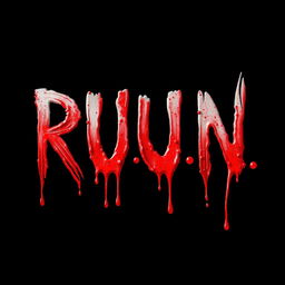 A frightening sign with the text 'R-U-N' in bold, dripping red blood