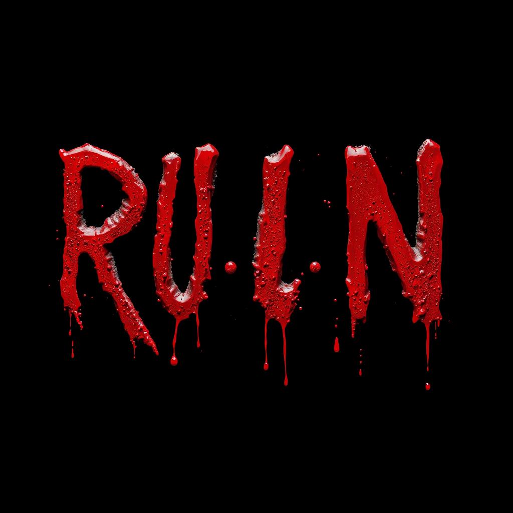A frightening sign with the text 'R-U-N' in bold, dripping red blood