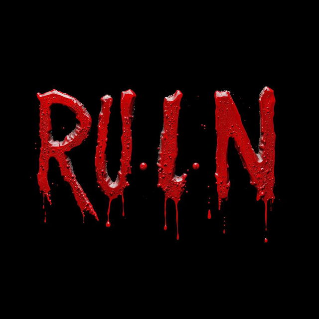 A frightening sign with the text 'R-U-N' in bold, dripping red blood