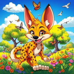 A vibrant and colorful illustration of a mischievous jackal in a dynamic pose