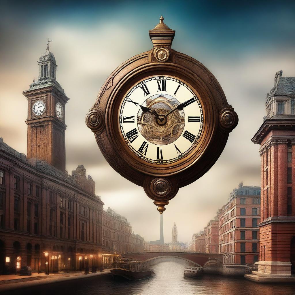 A high-quality digital art image for a sci-fi book cover about time travel to the 19th century