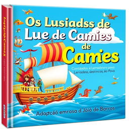 A colorful and engaging book cover design for "Os Lusíadas de Luís de Camões Contados às Crianças e Lembrados ao Povo"
