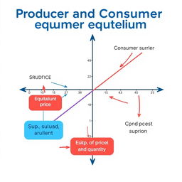 An educational infographic illustrating the concept of producer and consumer equilibrium in economics