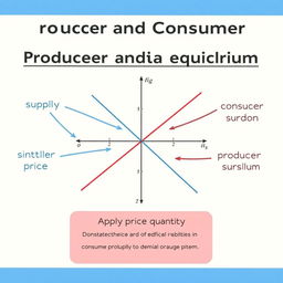 An educational infographic illustrating the concept of producer and consumer equilibrium in economics