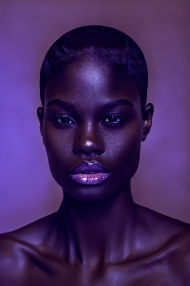 A 32k HD portrait of an extraordinarily beautiful African supermodel with a perfect bowl cut, shot with a 200mm lens, reminiscent of a Vogue editorial