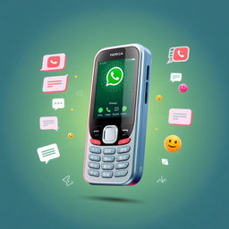 A futuristic 3D rendering of a Nokia mobile phone equipped with a vibrant WhatsApp call interface displayed on its screen