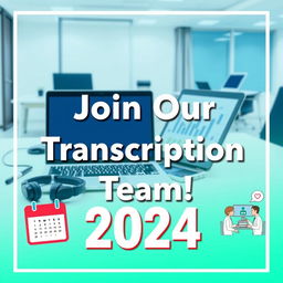 A vibrant and engaging thumbnail promoting transcription jobs for 2024