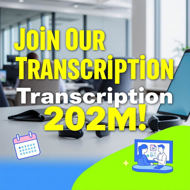 A vibrant and engaging thumbnail promoting transcription jobs for 2024