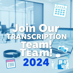 A vibrant and engaging thumbnail promoting transcription jobs for 2024