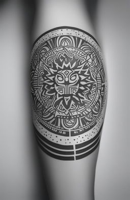 A high-resolution, black-and-white digital art image of a minimalistic Aztec tattoo design