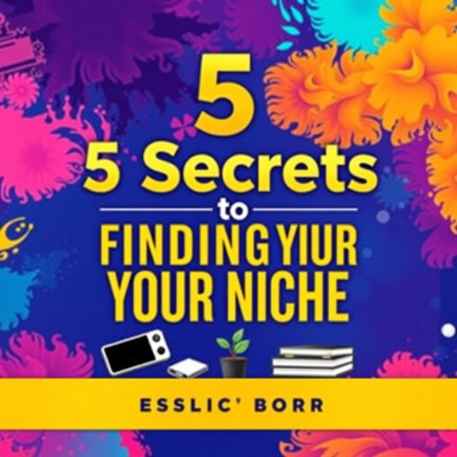 An eye-catching eBook cover titled '5 Secrets to Finding Your Niche', featuring a visually appealing design that combines vibrant colors with an abstract background