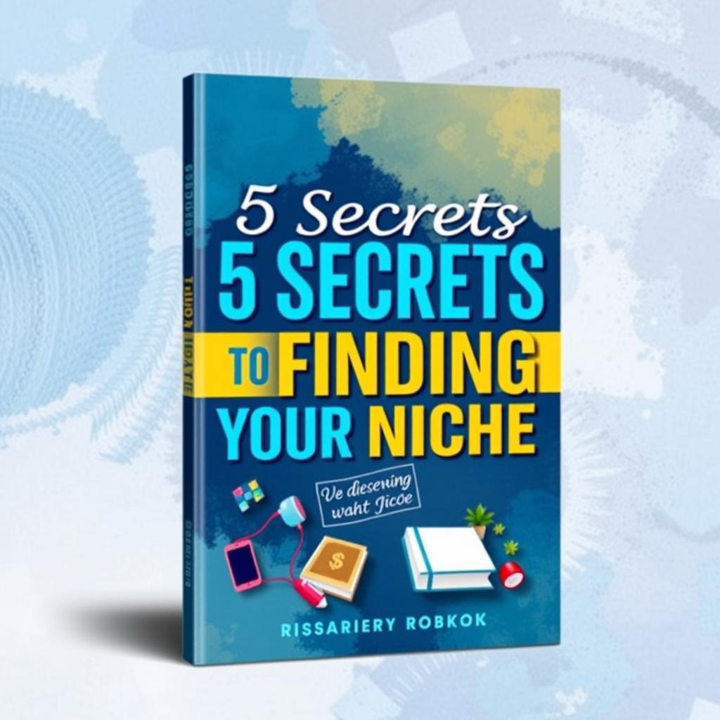 An eye-catching eBook cover titled '5 Secrets to Finding Your Niche', featuring a visually appealing design that combines vibrant colors with an abstract background