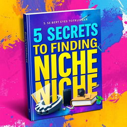 An eye-catching eBook cover titled '5 Secrets to Finding Your Niche', featuring a visually appealing design that combines vibrant colors with an abstract background