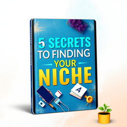 An eye-catching eBook cover titled '5 Secrets to Finding Your Niche', featuring a visually appealing design that combines vibrant colors with an abstract background