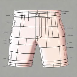 An image of a detailed, high-quality digital art pattern for tailoring men's shorts without pockets