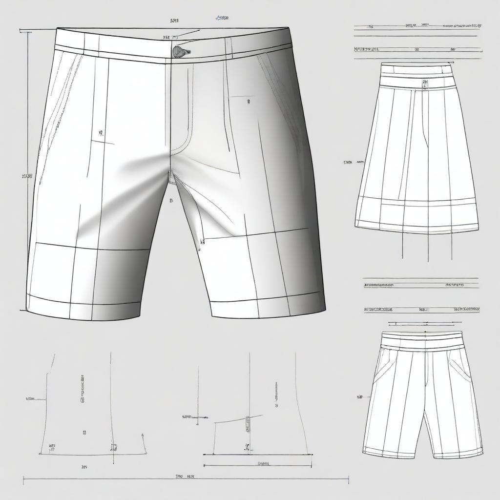 An image of a detailed, high-quality digital art pattern for tailoring men's shorts without pockets