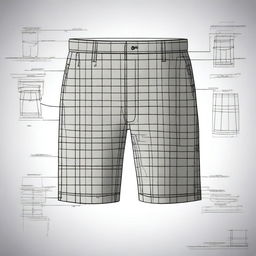 An image of a detailed, high-quality digital art pattern for tailoring men's shorts without pockets