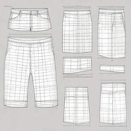 A high-quality, detailed image featuring separate digital art patterns for constructing shorts