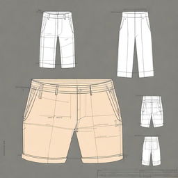 A high-quality, detailed image featuring separate digital art patterns for constructing shorts