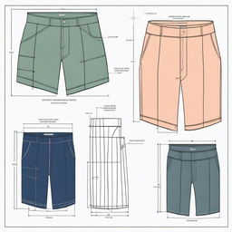 An image presenting high-quality, detailed digital art patterns for cutting and sewing shorts