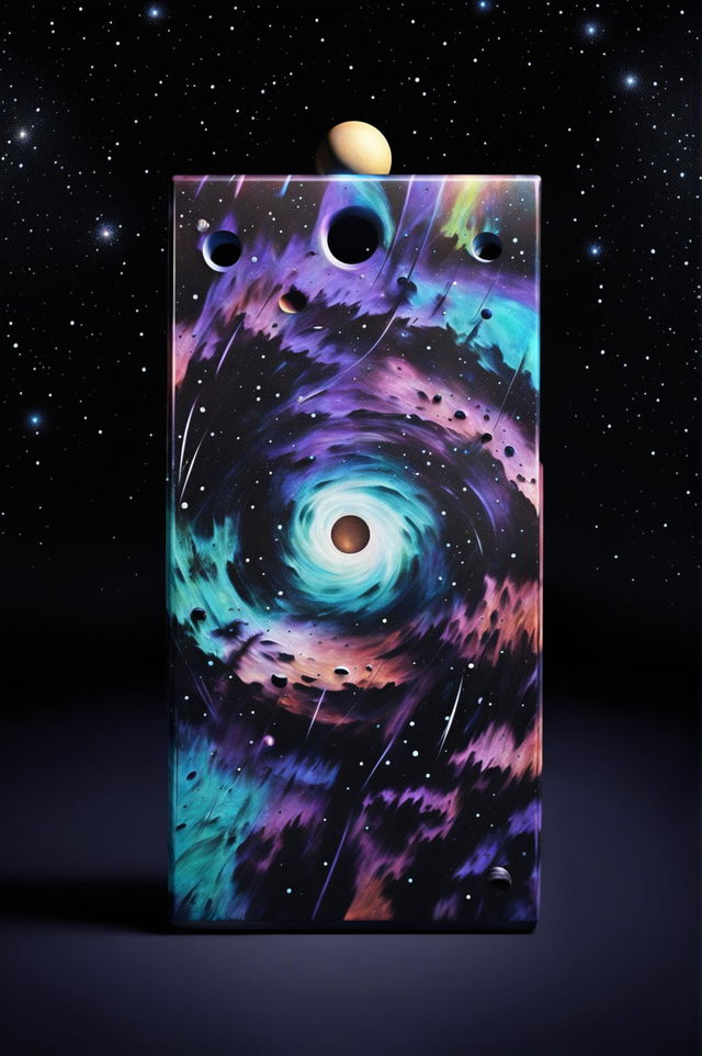 A high-quality digital art image of a space-themed cornhole board