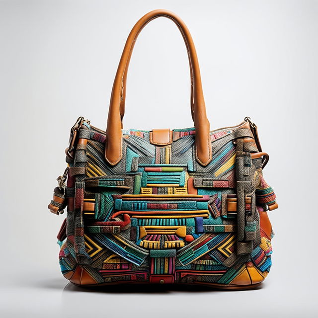 A high-definition photograph of a different handbag, inspired by Aztec aesthetics