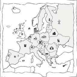A charming and playful illustration of a medieval map of Europe, capturing the countries as they were during that time