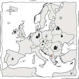 A charming and playful illustration of a medieval map of Europe, capturing the countries as they were during that time