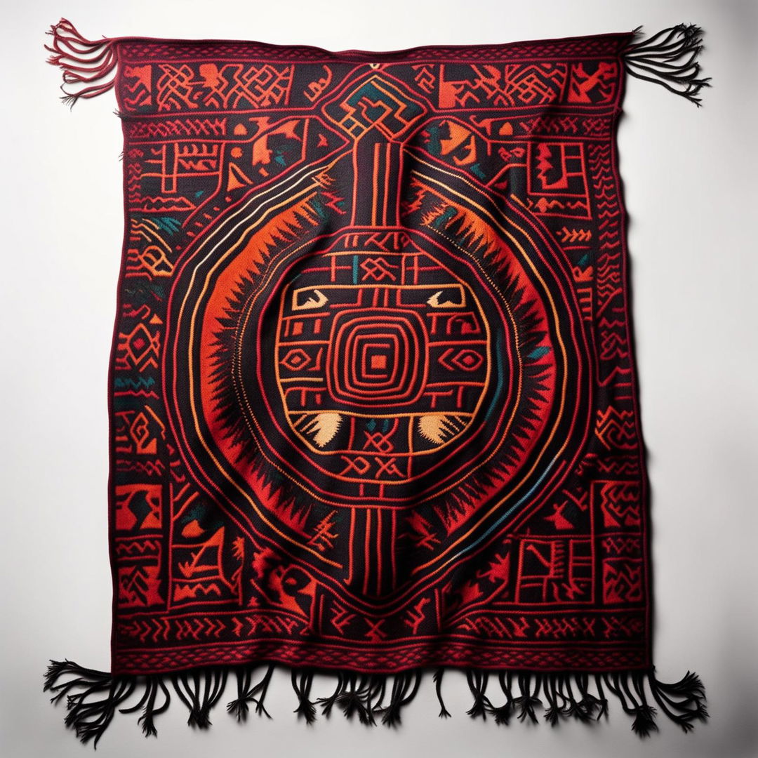 A high-definition, editorial-style photograph of an Aztec-inspired blanket