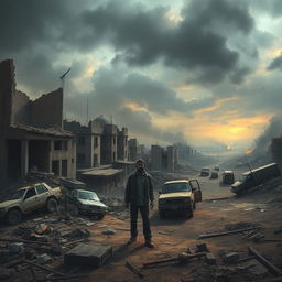 A powerful and evocative scene illustrating the devastating impact of war on the world