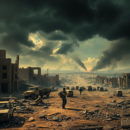 A powerful and evocative scene illustrating the devastating impact of war on the world