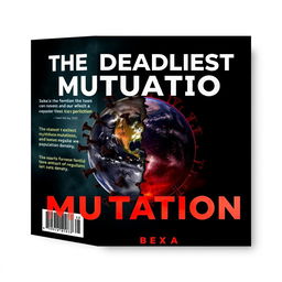 A book cover design themed around the existence of COVID-19, illustrating a dystopian scenario where states exploit the virus to induce mutations and control who contracts it, thereby regulating population density