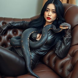 A stunningly attractive Korean woman with a big ass and big boobs, featuring a thin waist