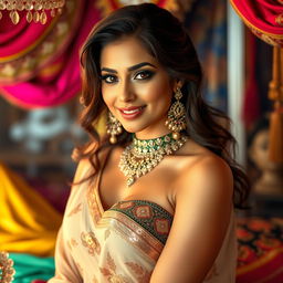 A glamorous female figure inspired by the persona of a well-known Indian actress and model