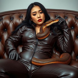 A stunningly attractive Korean woman with a voluptuous figure featuring a big ass, big breasts, and a thin waist