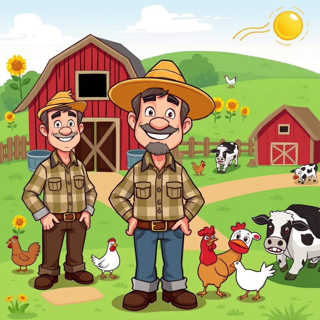 A cartoon-style character of a small-town mayor next to a farm