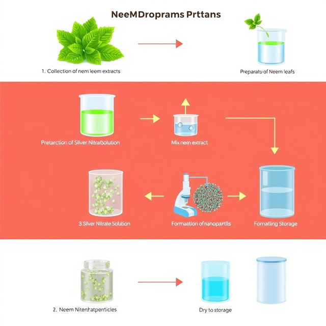 A detailed flow diagram illustrating the step-by-step process of neem nanoparticles formation