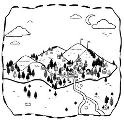 A delightful and playful illustration of an old map, designed with whimsical elements and a charming, childlike quality