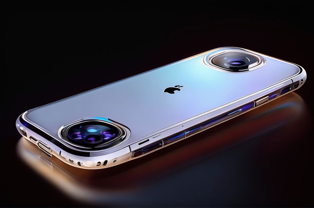 A 32k resolution product photograph of a concept Apple smart phone, showcasing an innovative and aesthetically pleasing design