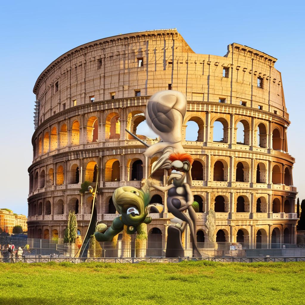 Generate a cartoon version of the Colosseum in Rome.